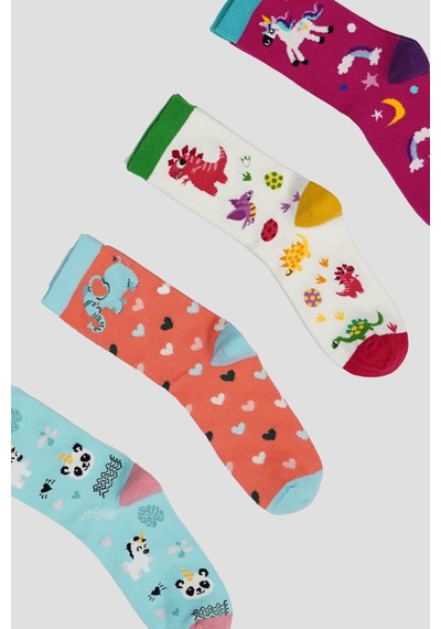 Defne Baby 4 Çift Unicorn Desenli Kız Çocuk Soket Çorap Renkli