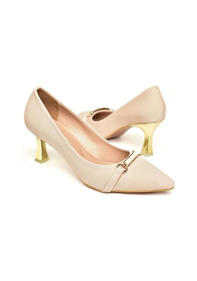 Fox Shoes U676037404 Ten Kumaş Kalın Topuklu Kadın Ayakkabı Ten