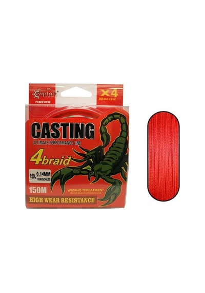 Captain Casting Pe 4 Kat Spin İp Misina 0,12mm 150mt Kırmızı - Standart