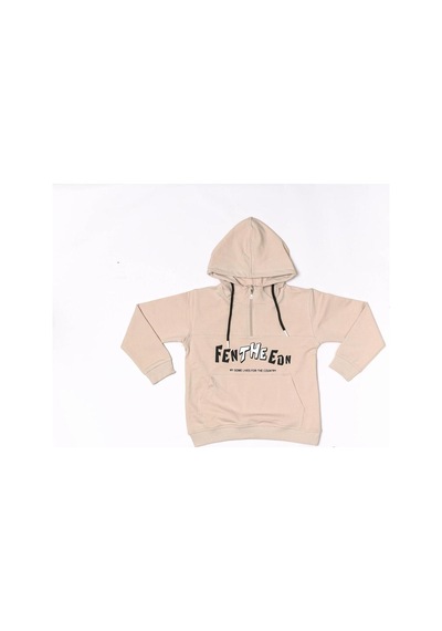 Modalı Çocuk Fen The Edn Rtr0009 Kapüşonlu Baskılı Sweatshirt Krem