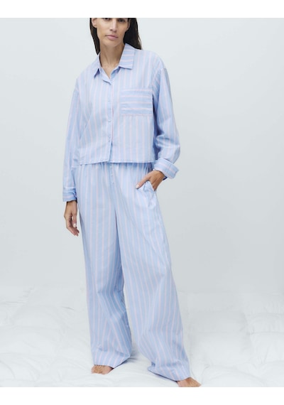 Marks & Spencer Çizgili Pijama Gömleği T37003707T Mavi