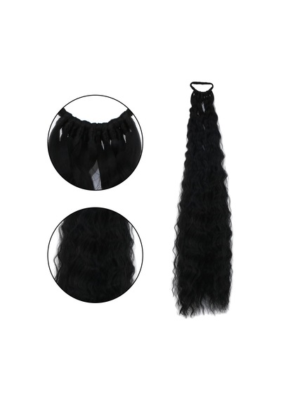 Lastik Tokalı At Kuyruğu Kabarık Afro Dalgalı / Siyah - Glob-718175 Çok Renkli