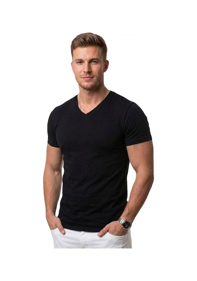 Deepsea Siyah V Yaka Slim Fit Erkek Tişört 1801165 Siyah