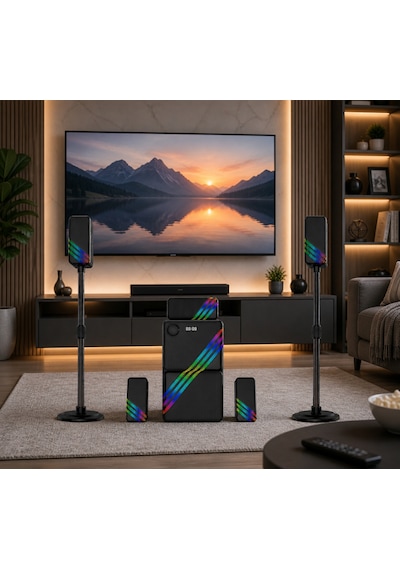Hepu 175 Watt Hp-tv03 5+1 Ev Sinema Sistemi Bluetooth + Usb + Sd Kart + Aux + Kumandalı Rgb Tasarım