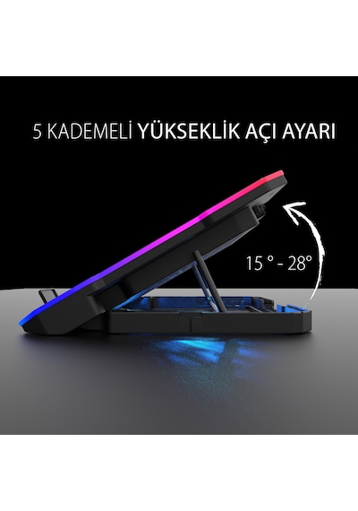 Inc-618gms 6 Fanlı Rgb Laptop Soğutucu Stand 9-17 2400 Rpm 10 Led Mod 5 Kademe Yükseklik Ayarlı