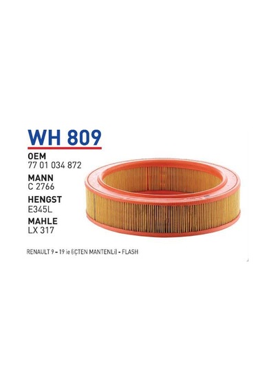 Wh809 Oem 7701034872 Renault 9-19 İe flash Oto hava filtre Automobile air filter