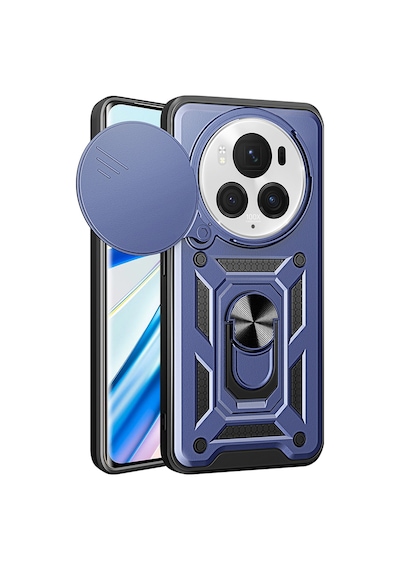 Goocamp Honor Magic 6 Pro Uyumlu Kılıf Magnetik Standlı Kamera Korumalı Sürgülü Vega Mavi
