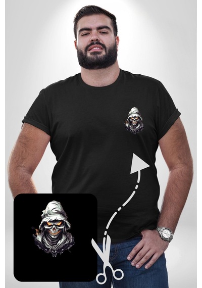 Angemiel Kasaba Kurukafa Ninja Siyah Büyük Beden Kadın Basic Minimal Baskılı Tişört Siyah