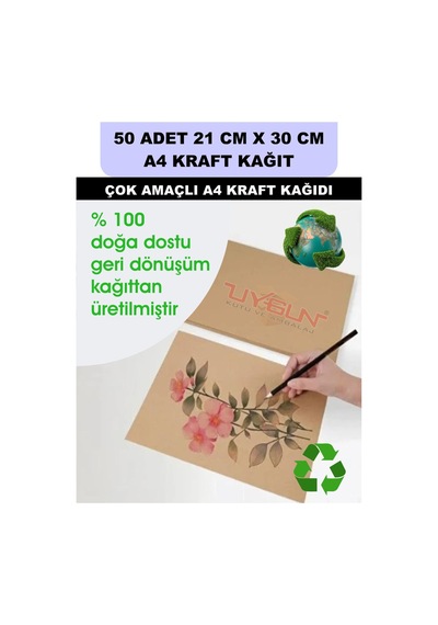 50 Adet A4 Kraft Kağıt 21x30 100 Gr. Yazıcı Uyumlu, Vintage Resim Kağıdı, Çocuk Etkinlik Kağıdı