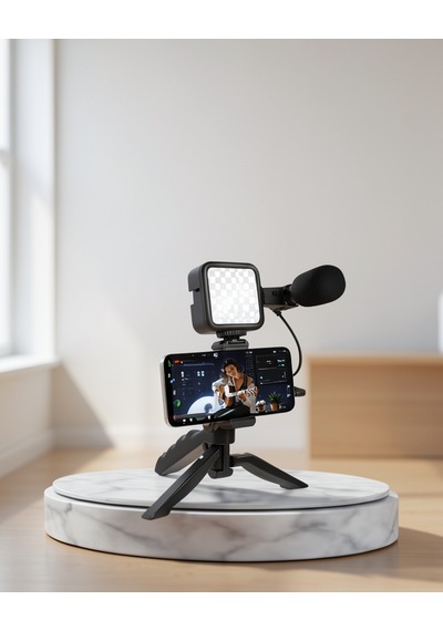 Telefon Video Çekim Kiti Led Işıklı Mikrofonlu Tripodlu Standart
