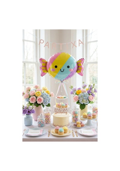 Şeker Figürlü Pastel Folyo Balon Doğum Günü Parti Süsleme Renkli Dekorasyon Balonu Çok Renkli