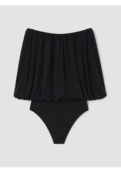Lcw Vision Siyah Bisiklet Yaka Fırfırlı Kadın Bodysuit