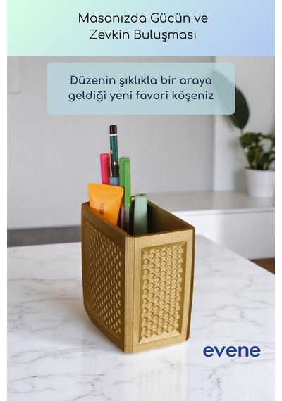 Kalemlik Masa Kalemliği Organizer Kalemlik Altın Renk Model 92 Çok Renkli