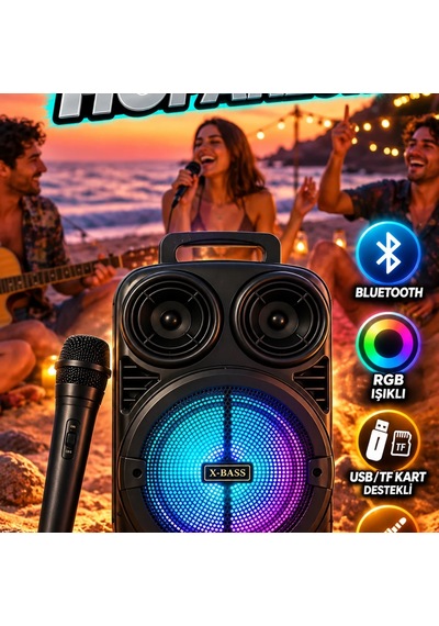 Bluetooth Karaoke Hoparlör 6.5 İnç Mikrofonlu Rgb Işıklı Taşınabilir Speaker