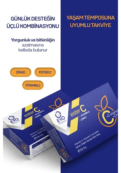 Evo Pharma Ester C - D Vitamini ve Çinko İçeren Takviye Edici Gıda 30 Tablet