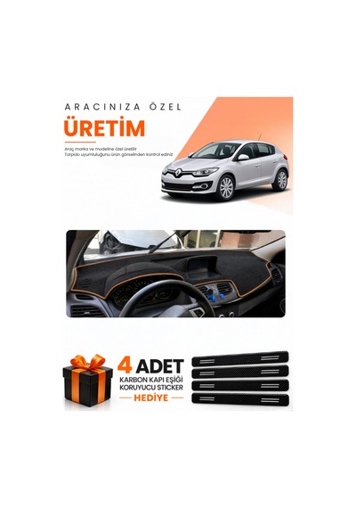 Renault Megane 3 Büyük Ekran 2008-2015 Uyumlu Torpido Koruma Örtüsü Oto Kılıfı - Siyah Kahverengi
