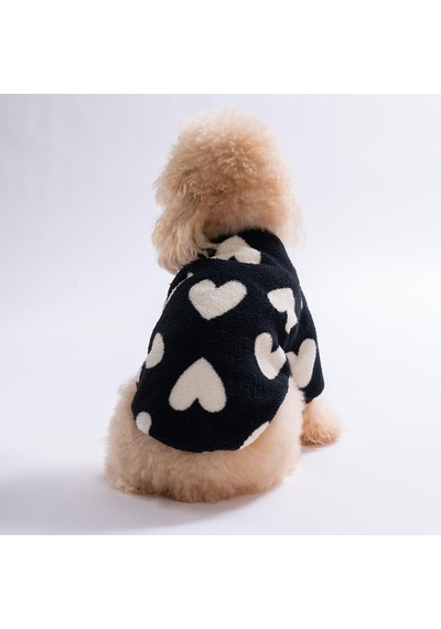 Siyah Kalp Desenli Love Night Sweat Dar Kalıp Kedi Köpek Sweati Kedi Köpek Kıyafeti Köpek Peluşu Sıcak Tutan Sweat