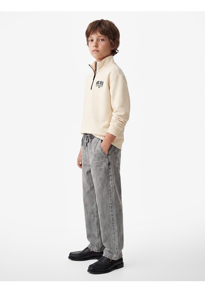 Koton Baskılı Fermuarlı Uzun Kollu Dik Yaka Sweatshirt Bej 7wkb10295tk Ekru
