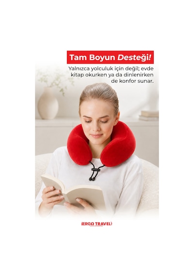 Viscofoam Comfy Ortopedik Seyahat Yastığı Visco Boyun Destekli Seyahat Yastığı - Kırmızı | Ergo Travel