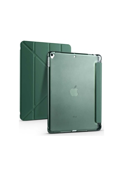 Lexroo İpad 10.2 2021 9.nesil Kılıf Tri Folding Kalem Bölmeli Standlı Kılıf - Koyu Yeşil Silikon
