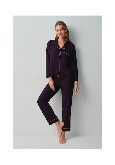 Suwen Misty Gömlek Yaka Pijama Takımı Wsh10510059080 Mürdüm