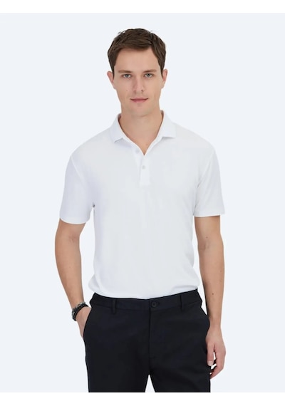 Kip Beyaz Jakarlı Polo Yaka T-shirt Beyaz