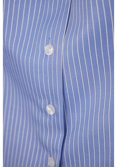 Tudors Kadın Slim Fit Dar Kesim Pamuklu Uzun Kollu Çizgili Mavi Kadın Gömlek-51527