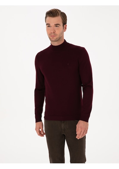 Cacharel Açık Bordo Slim Fit Yün Karışımlı Yarım Balıkçı Basic Triko Kazak