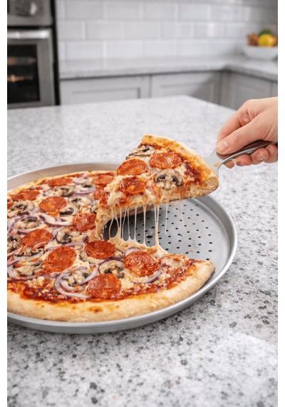 30 Cm Delikli Alüminyum Pizza Tepsisi - Pizza Tavası Gri