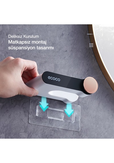 Ecoco Duvara Yapışkanlı Saç Kurutma Makinesi Tutacağı Beyaz
