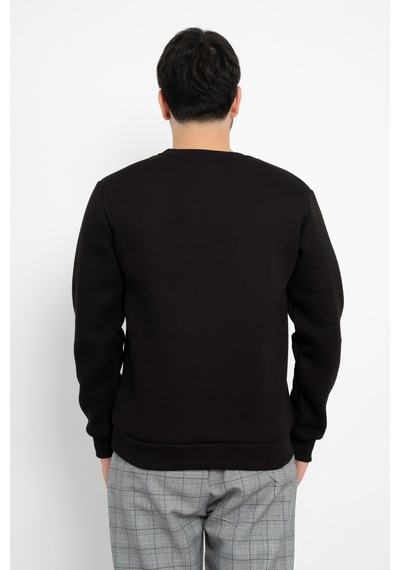 Dasüniforma Basic Baskısız 3 İplik Unisex Cepsiz Düz Sweatshirt Yuvarlak Yaka Sweat Siyah