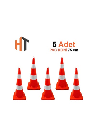 5'li Pvc Trafik Konisi 90 Cm Çift Reflektifli Trafik Dubası