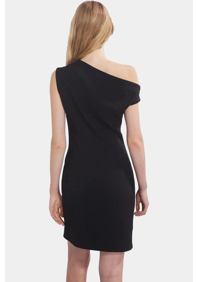Ersefa Yazlık Mini Elbise Bodycon Kalıp Tek Kol Dokuma Kumaş Seçkin Malz Siyah