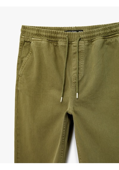 Koton Oversize Pamuklu Cepli Beli Bağcıklı Baggy Jean Pantolon Haki 6sam40281nd