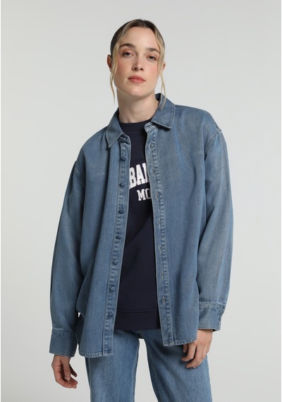 Colin's Colins Oversize Fit Klasik Yaka Düz Kadın Light İndigo Denim Uzun Kol Gömlek Cl1082783 Q1.v1 Dn45184