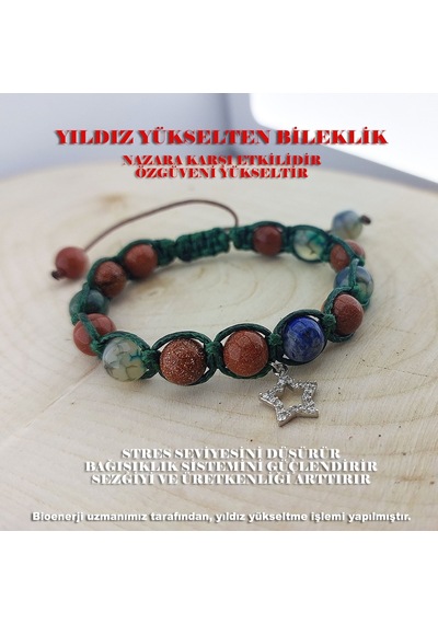Vaoov 925 Ayar Gümüş Doğal Taşlı Yıldız Yükselten Bileklik