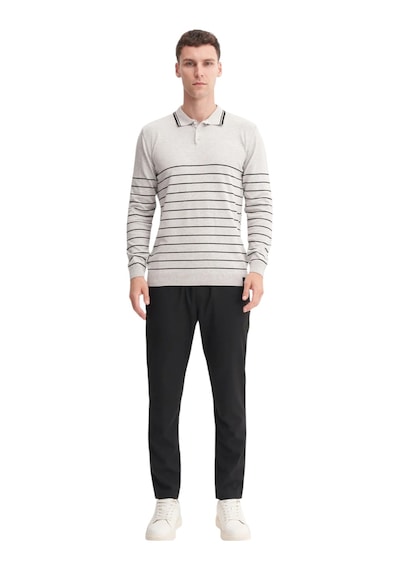 Cazador Slim Fit Viskon Dokulu Basic Çizgi Detaylı Polo Yaka Kazak-33020 Gri Melanj