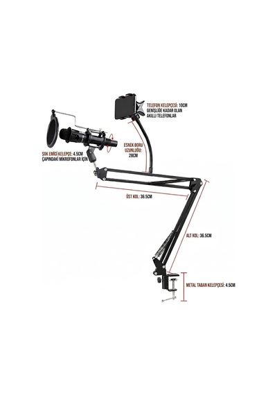 Nb39 Pro Masa Tipi Mikrofon Standı, Pop Filtre, 70 Cm