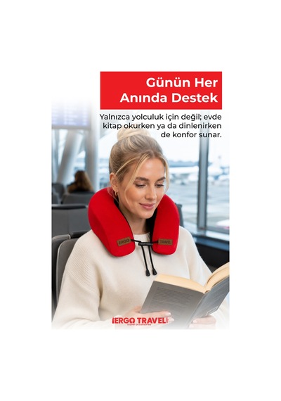 Viscofoam Lux Ortopedik Seyahat Yastığı Visco Boyun Destekli Seyahat Yastığı - Kırmızı | Ergo Travel