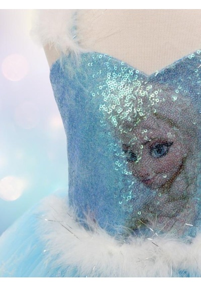 Okay Kız Çocuk Tarlatanlı Simli Frozen Abiye-13694 Mavi