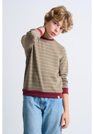 Alexandergardi Alexandergardı Çizgili Bisiklet Yaka Çocuk Sweatshirt Bordo