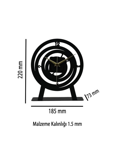Hilal Model Metal Lazer Kesim Akar Sessiz Mekanizmalı Masa Saati Siyah