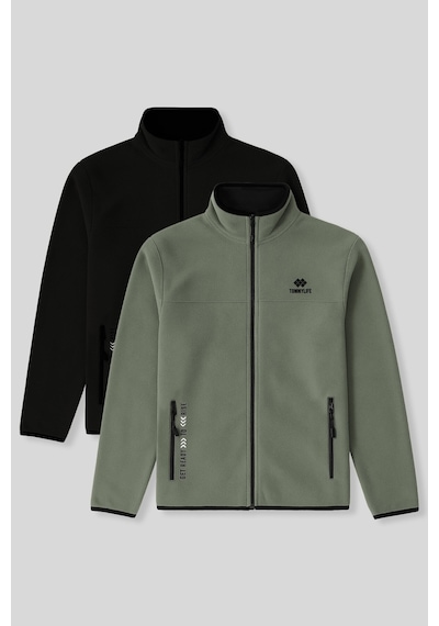 Tommy Life Standart Kalıp Dik Yaka 2li Paket Siyah-çağla Erkek Polar Sweatshirt - 87992 Siyah - Yeşil