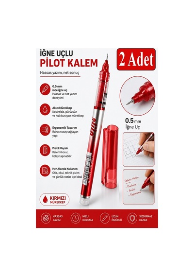 Kırmızı Pilot Kalem İğne Uçlu 2 Adet Stilo Pilot Kalem 0.5mm İnce Uçlu Pilot Kalem Likit Mürekkepli Pilot Kalem