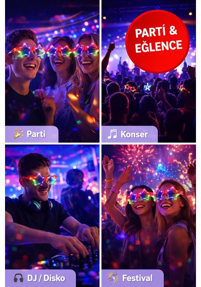 6 Lı Led Parti Gözlüğü Işıklı Yıldız Gözlük Seti Renkli Disko Konser Eğlence
