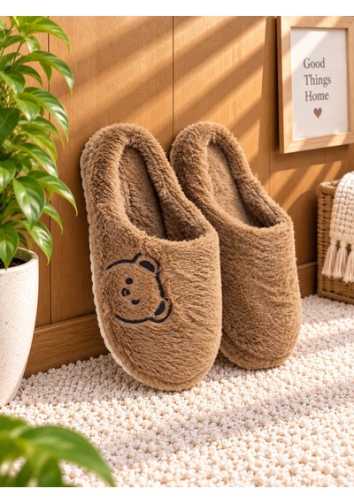 Modafrato Fluffy Ayıcık Desenli Kadın Ev Terliği Kışlık Yünlü Terlik Ses Yapmayan İçi Yünlü Günlük Rahat Terlik Siyah - Taba Modafrato Fluffy Ayıcık Desenli Kadın Ev Terliği Kışlık Yünlü Terlik Ses Yapmayan İçi Yünlü Günlük Rahat Terlik Siyah - Taba