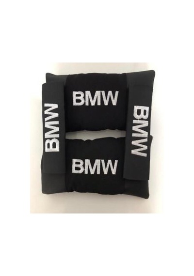 Bmw Nakışlı Deri 1 Çift Boyun Yastık Ve 1 Çift Kemer Pedi Siyah
