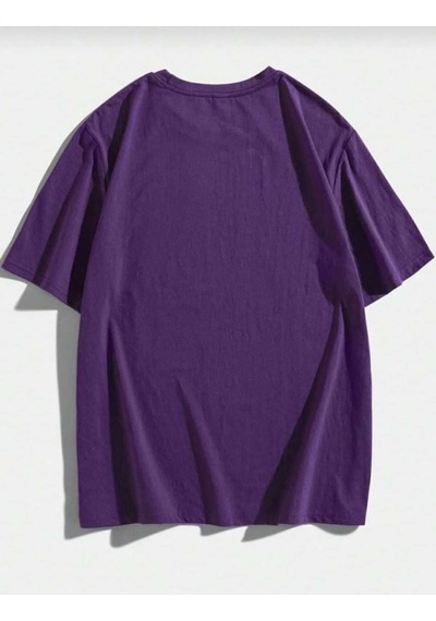 Kozia Outdoors Sevimli Kedi Baskılı Oversize Basic O Yaka Unisex T-shirt Mor