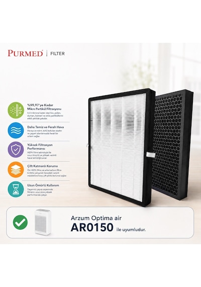 Purmed Arzum Ar0150 Optima Air Hava Temizleyici Uyumlu Hepa + Karbon Filtre