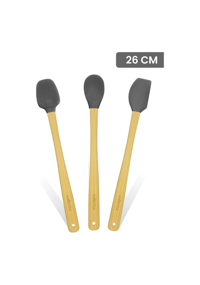 Valletta Indigo 3'lü Gri Bambu Silikon Spatula Seti Uzun 26 Cm